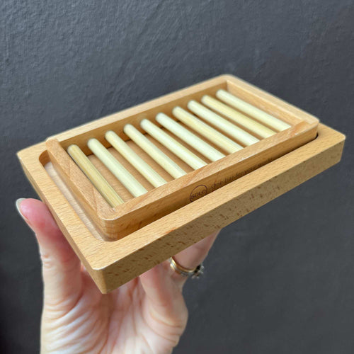 Bamboo tray to carry your Solo Bar into the shower safely