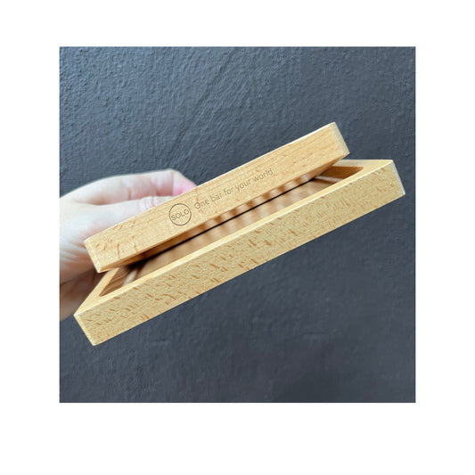 Bamboo tray to carry your Solo Bar into the shower safely