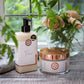 All natural, plant based gift set comprising hand cleanser and hand and body lotion. beautifully boxed. suitable for vegans.
